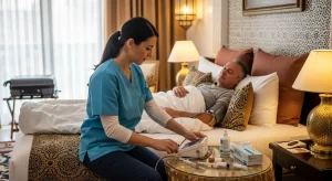 Infirmier diplômé effectuant des soins médicaux à domicile à Marrakech