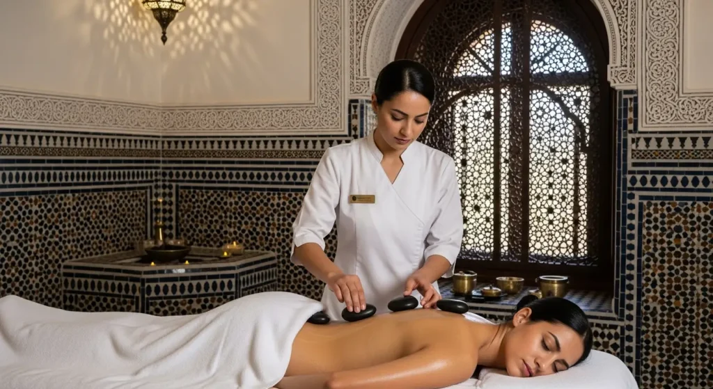 Massage aux Pierres Chaudes à Domicile Marrakech _ Thérapie Volcanique & Service Premium