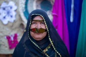 A woman wearing traditional islamic veil.